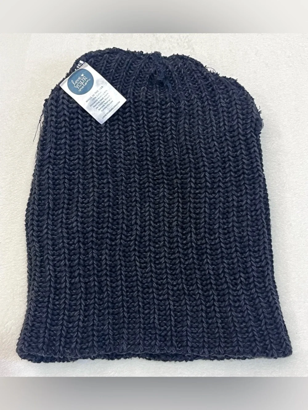 Love Your Melon 100% Cotton Dark Gray Ribbed Knit Beanie with Leather Patch